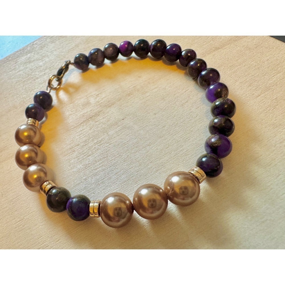 Purple Imperial Jasper & Bronze Mother of Pearl – Boho Stackable Bracelet #44